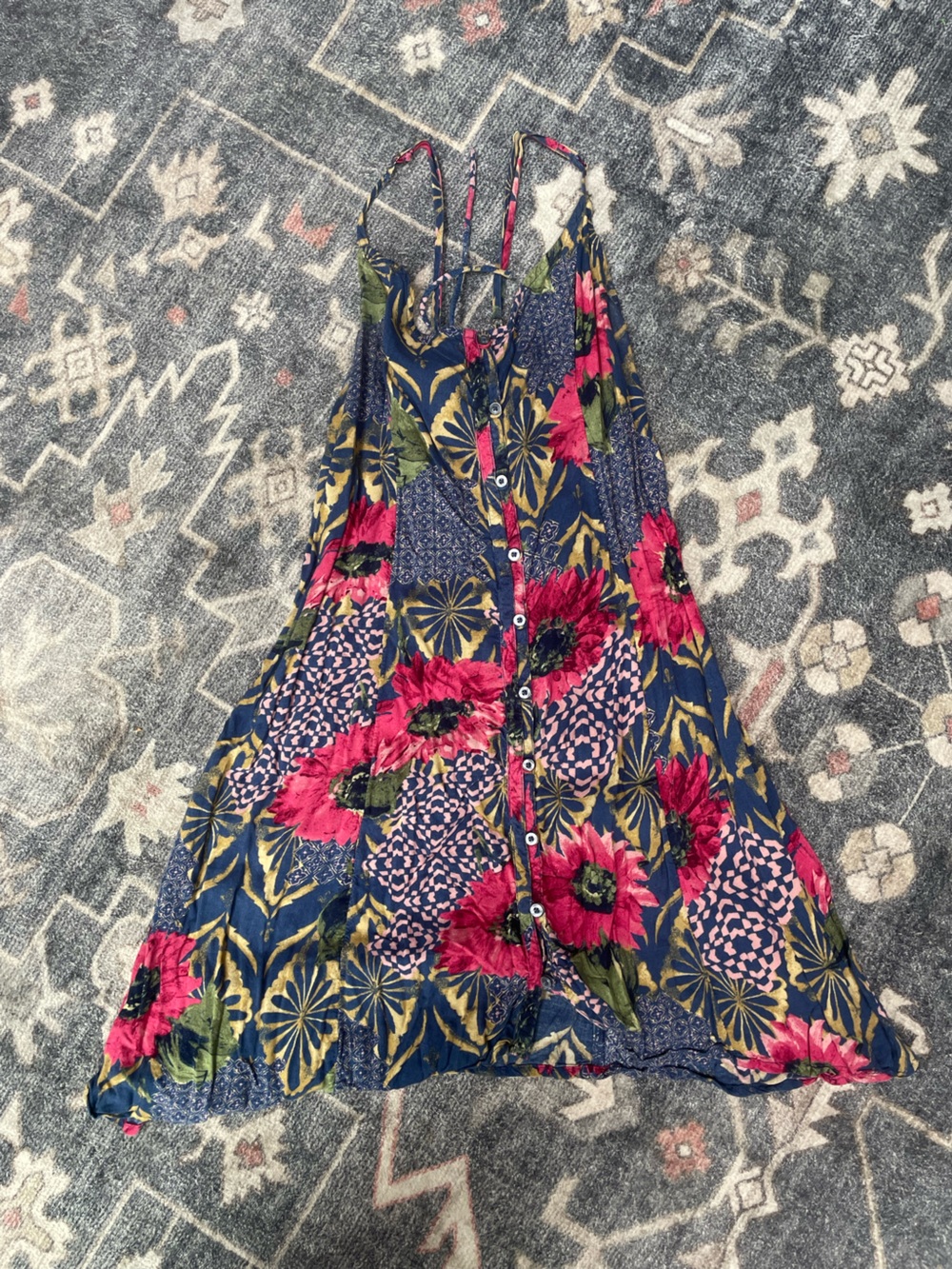 Abercrombie & Fitch Navy Floral Dress with Pink and Yellow Accents
